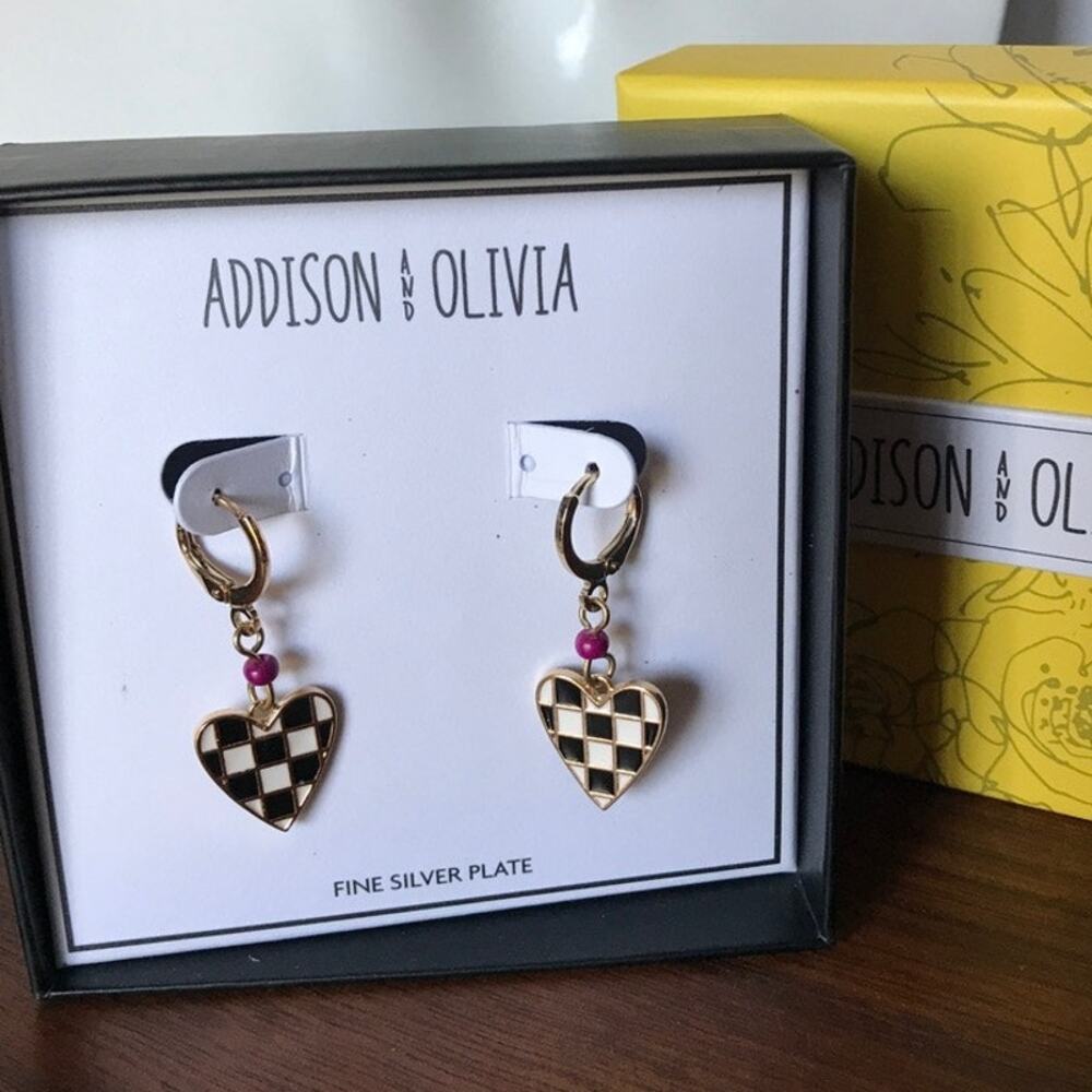 NWT Addison & Olivia checkered heart huggie earrings gold tone fine silver plate